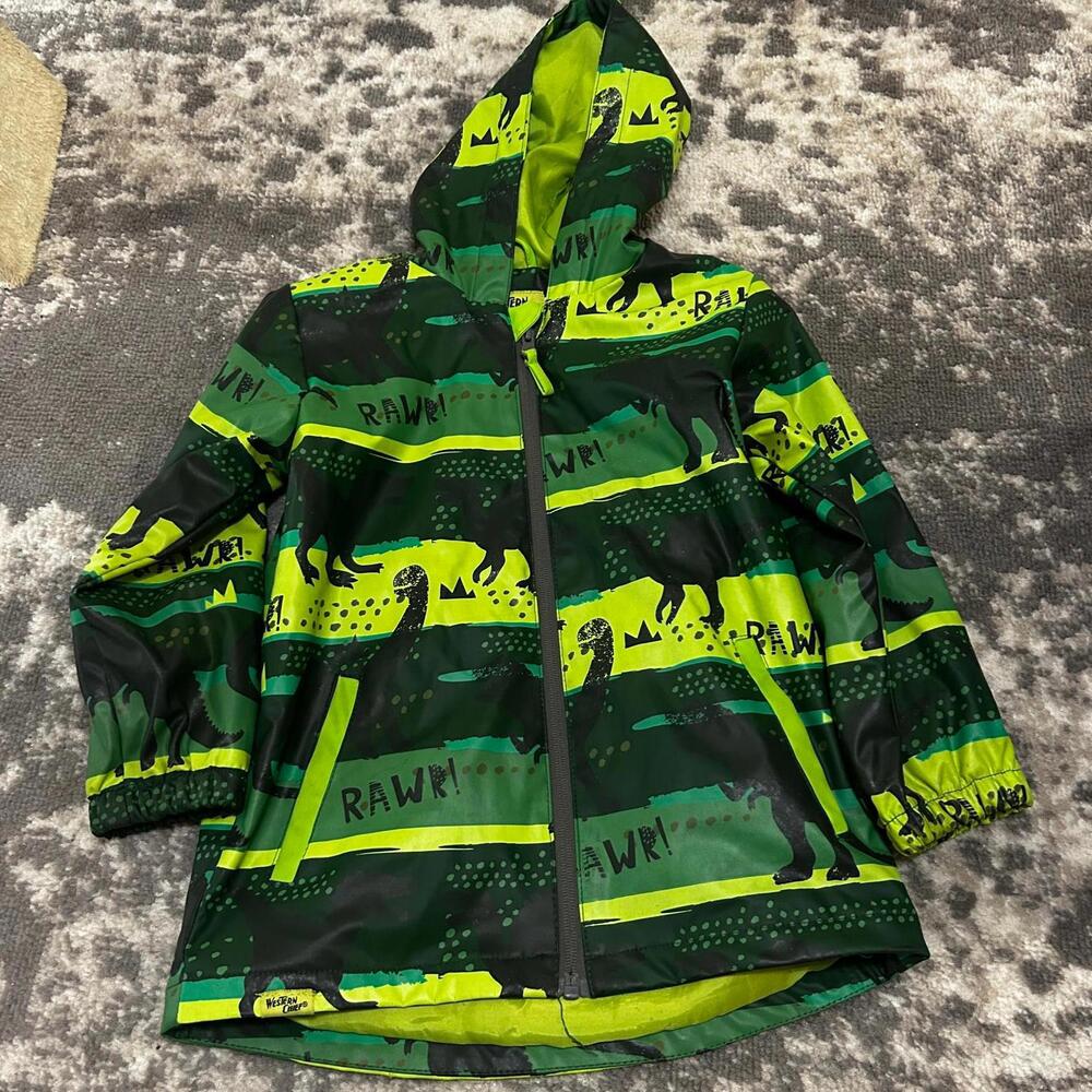 Western Chief Boys Hooded Dinasaur Pattern Raincoat Size 6